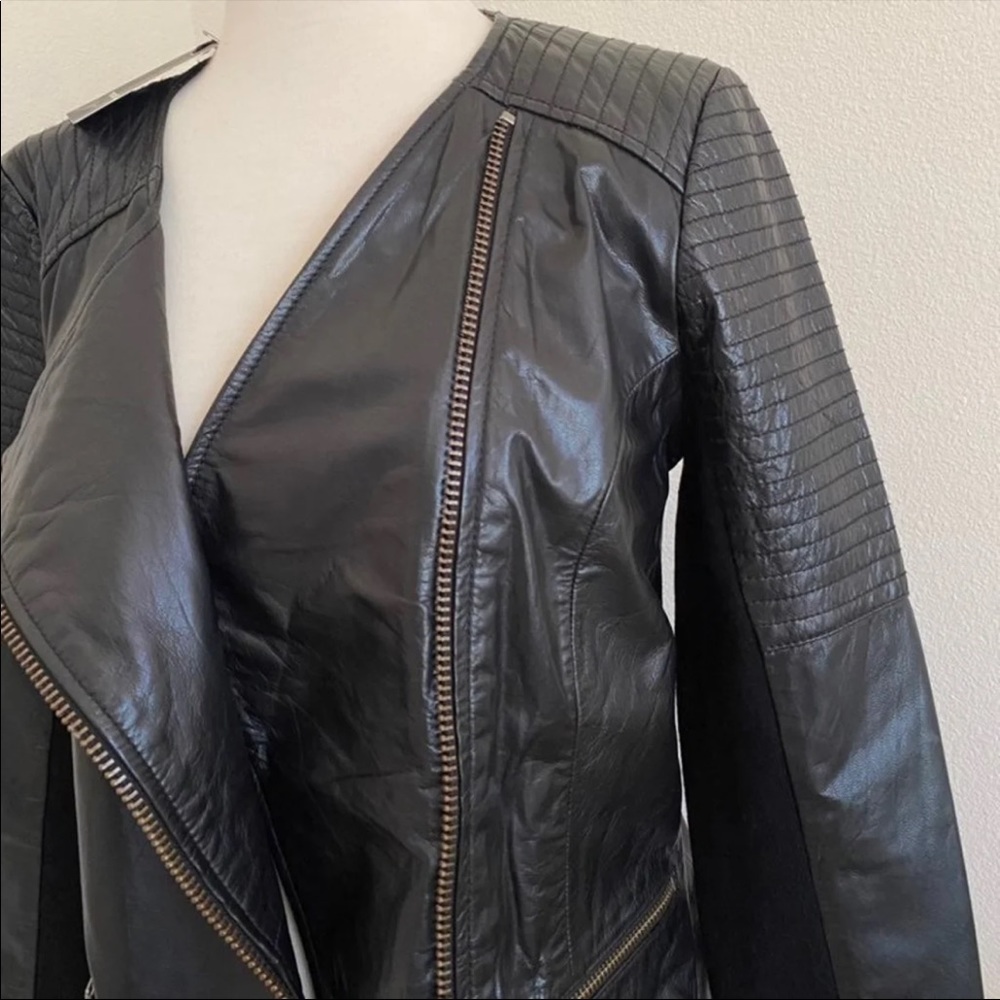 Trouve Black Leather Asymmetrical Zip Jacket